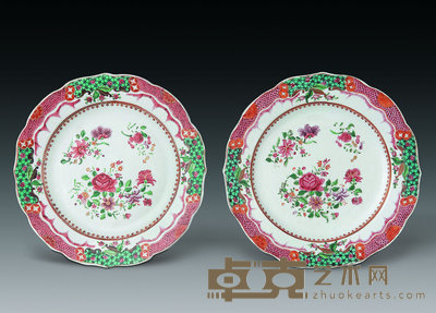 清雍正 粉彩花卉盘（一对） 直径23.5cm