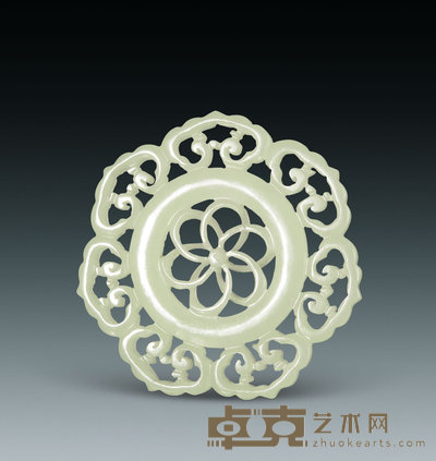 清 玉刻葵花边圆牌 直径6cm