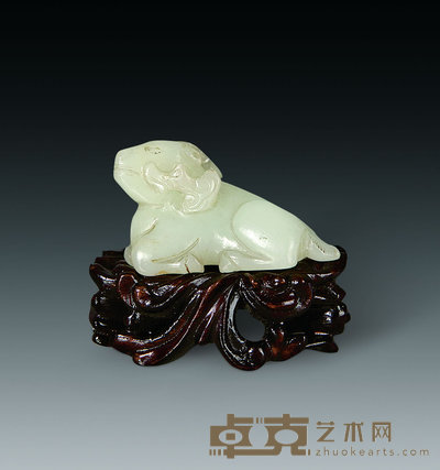 清 白玉刻羊含灵芝小摆件 5.4×3.3cm