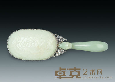 清 银镶玉镜 长24.3cm