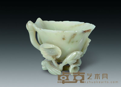 清 青玉刻荷叶杯 直径8.8cm