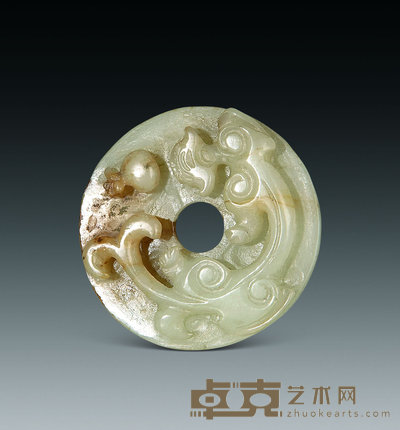 清 古玉刻螭琥贡壁 直径4.4cm
