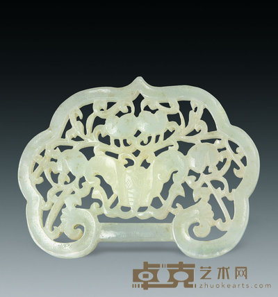 清 白玉刻福寿锁片 7.5×5.7cm