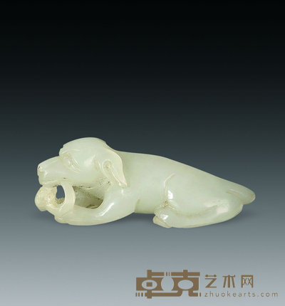 清 白玉刻卧犬 5.2×2.8cm
