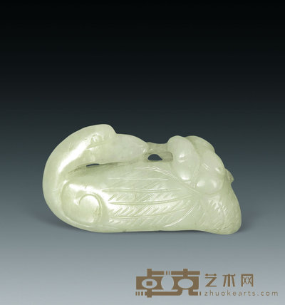 清 玉刻鹅含草挂件 4.9×2.5cm