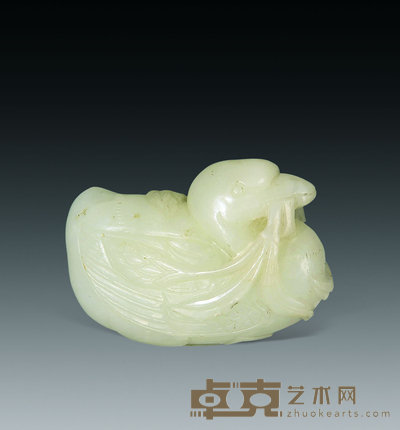 清 白玉刻雁含草挂件 5.5×3.6cm