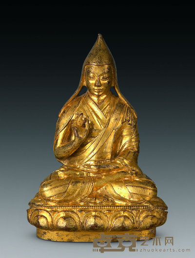 清 铜鎏金宗喀巴像 高17cm