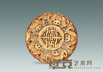 民国 象牙刻五蝠捧寿牌 直径15.5cm