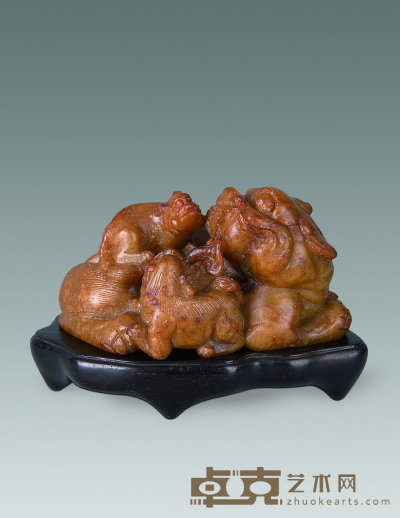 清中期 寿山石雕母子狮摆件 10×7.5cm