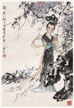 盖茂森 甲子（1984年）作 仕女 立轴67×45cm