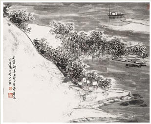 卢星堂 癸酉（1993年）作 渔舟唱晚 镜心54×45cm