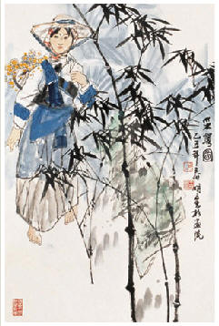 王明明 1985年作 采花图 镜心67×44cm