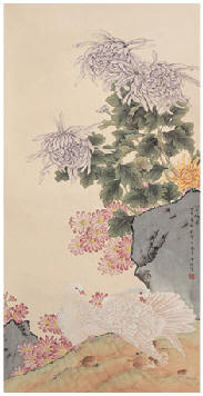 喻继高 双鸽图 镜心135×67cm