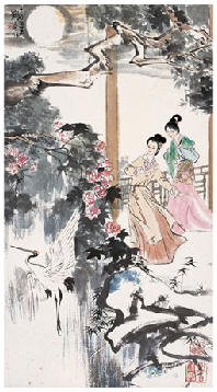 刘旦宅 1987年作 寒塘鹤影 立轴89×48cm