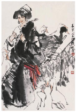 史国良 爱鹅图 立轴68×46cm