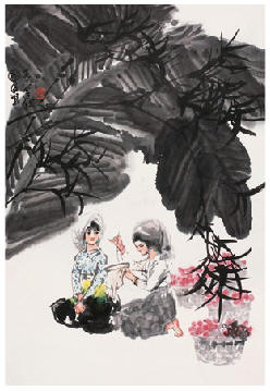 史国良 1978年作 芭蕉人物 立轴65×44cm
