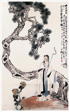 刘旦宅 松下高士图 卷轴96×59cm