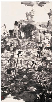 樊枫 城市系列 水墨纸本134×68cm