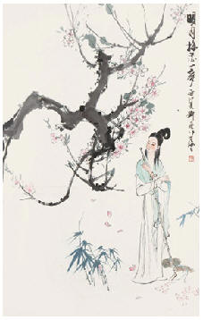 刘旦宅 仕女 立轴87×55cm