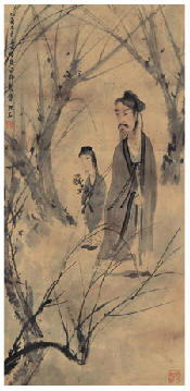 傅抱石 渊明赏菊图 立轴72×34cm