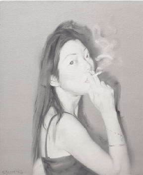 何森 2004年作 抽烟的女孩50×60cm