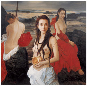 项春生 拾贝女110×110cm