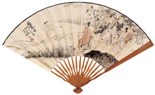 刘旦宅 1982年作 换鹅图 成扇18×46cm