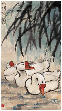 徐悲鸿 1943年作 鹅憩图 立轴84×47.5cm