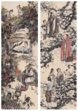 冯远 2006年作 人物（二帧） 镜心104×35cm×2