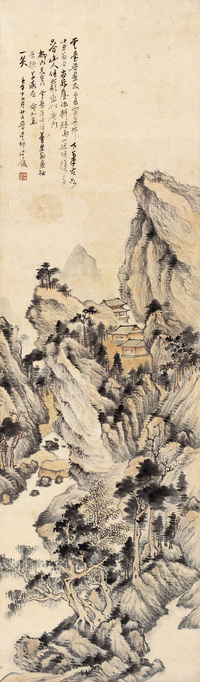 顾沄 1880年作 江山萧寺图 立轴