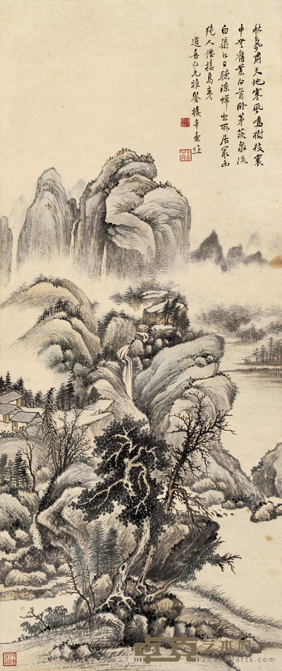 楼辛壶 秋山隐居 立轴 85×36cm