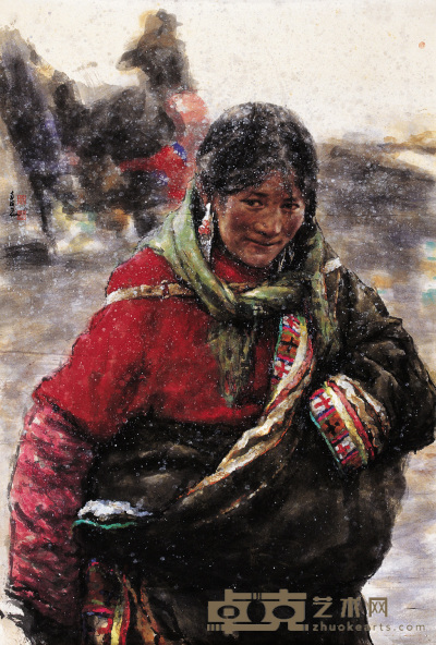 南海岩 藏族姑娘 镜心 103.5×70cm