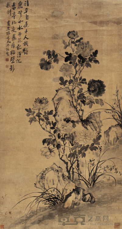 李鱓 牡丹双清图 立轴 168×90cm