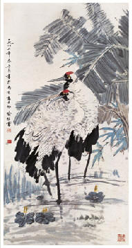 喻继高 1986年作 鹤寿图 立轴129×67cm