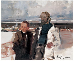 俞晓夫 父与子50×60cm