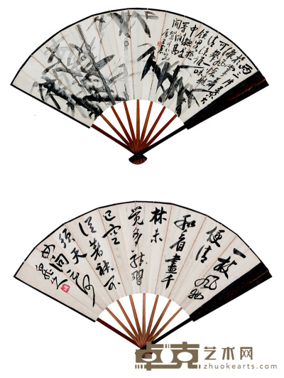 王震（1867－1938）  墨竹、书法 18.5×51    cm