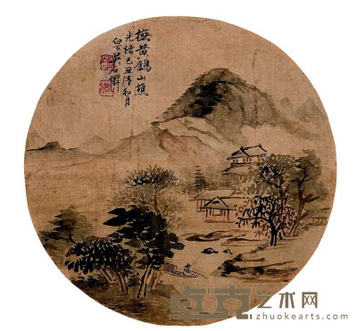吴石仙 （1845-1916）  山水 直径  25  cm