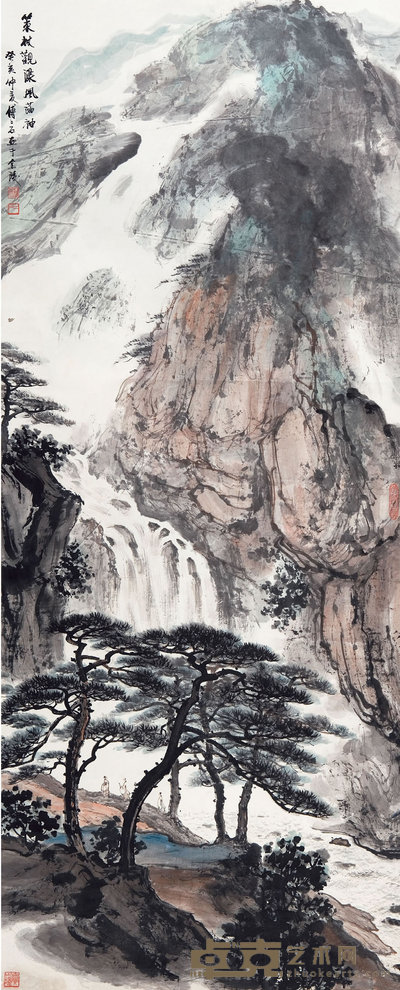 傅二石（b. 1936）  策杖观瀑图 152×62  cm