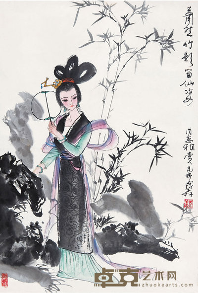 盖茂森（b. 1941） 竹荫仕女图 69×134    cm