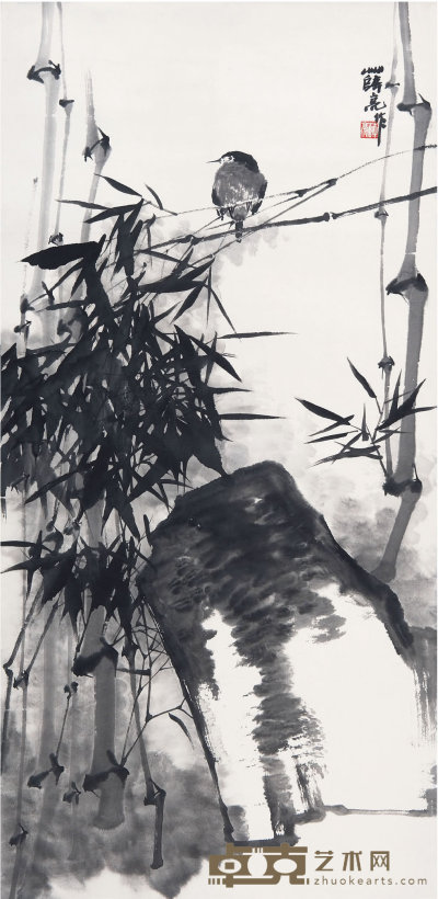 薛亮（b.1956） 竹雀图 76×37    cm