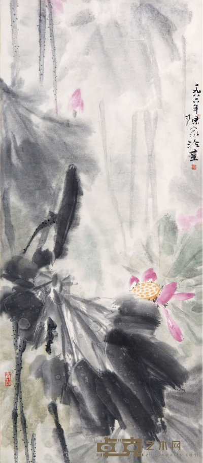 陈家泠(b.1937)  荷花 131×57    cm