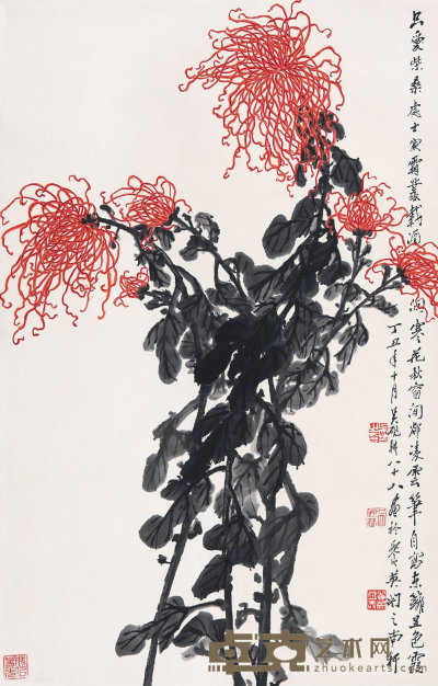 吴砚耕（b.1910）  菊花 69×44  cm