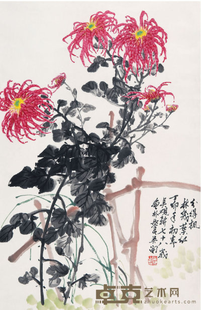 吴砚耕（b.1910）  菊花 68×43  cm