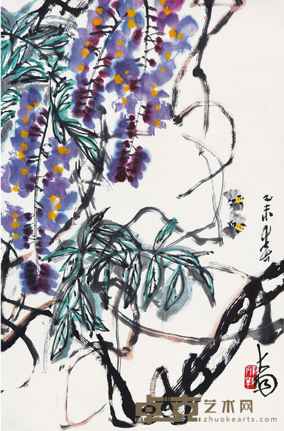 陈大羽（1912-2001）  紫藤蜜蜂 69.5×46cm