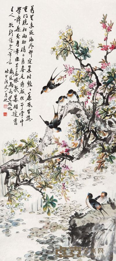 马万里（1904-1979）  花鸟 105×51.5  cm