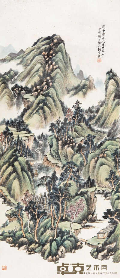 何维朴（1844-1925）  青绿山水 111×48.5  cm