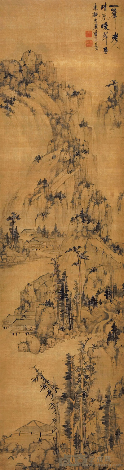 蓝瑛（1585-1664）  晴岚暖翠 158×43  cm