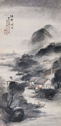 吴石仙（1845-1916）  江村烟雨