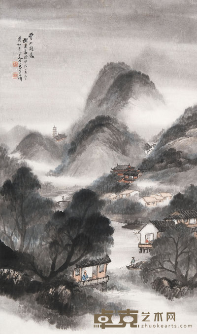 吴石仙 （1845-1916）  云山雨意 81×48  cm