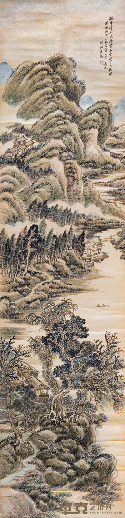 姜筠（1847-1919）  山水 174×43  cm